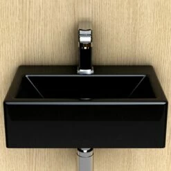 Lave Main Noir Gain De Place 43x30 Cm, Céramique, Pure -Produits De Salle De Bain Soldes 2024 lave main noir gain de place 43x30 cm ceramique pure 2