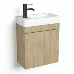 Lave-mains 44,5 X 23,7 Cm, Chêne Denver, Et Vasque Blanc Mat, Alma -Produits De Salle De Bain Soldes 2024 lave mains 445 x 237 cm chene denver et vasque blanc mat alma 2