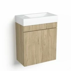 Lave-mains 44,5 X 23,7 Cm, Chêne Denver, Et Vasque Blanc Mat, Alma