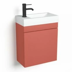 Lave-mains 44,5 X 23,7 Cm, Argile Rouge, Et Vasque Blanc Mat, Alma -Produits De Salle De Bain Soldes 2024 meuble lave mains argile rouge et vasque en resine blanc mat 445 cm alma 2