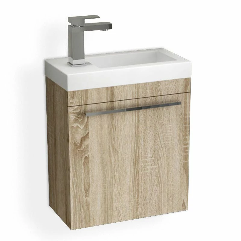 Meuble Lave-mains Bois Et Vasque En Résine Blanche, 44cm, Mini 3 Meuble Lave-mains Bois Et Vasque En Résine Blanche, 44cm, Mini