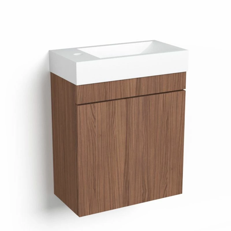 Lave-mains 44,5 X 23,7 Cm, Noyer, Et Vasque Blanc Mat, Alma 3 Lave-mains 44,5 X 23,7 Cm, Noyer, Et Vasque Blanc Mat, Alma