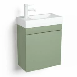 Lave-mains 44,5 X 23,7 Cm, Vert Arcilla, Et Vasque Blanc Mat, Alma -Produits De Salle De Bain Soldes 2024 meuble lave mains vert arcilla et vasque en resine blanc mat 445 cm alma 2