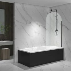 Pare-baignoire Arrondi Fixe 80x140 Cm, Profilé Noir, Altea Round -Produits De Salle De Bain Soldes 2024 pare baignoire arrondi fixe 80x140 cm profile noir altea round 3