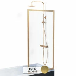 Pare-baignoire Fixe 70x140 Cm, Profilé Doré Brossé, Indus