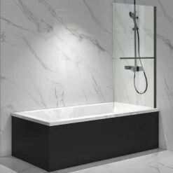 Pare-baignoire Fixe Avec Porte-serviettes, 70 Ou 80 X 140 Cm, Profilé Noir Mat, Palma 2 -Produits De Salle De Bain Soldes 2024 pare baignoire fixe avec porte serviettes 70 ou 80 x 140 cm profile noir mat palma 2 1