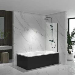 Pare-baignoire Fixe Avec Porte-serviettes, 70 Ou 80 X 140 Cm, Profilé Noir Mat, Palma 2 -Produits De Salle De Bain Soldes 2024 pare baignoire fixe avec porte serviettes 70 ou 80 x 140 cm profile noir mat palma 2 2