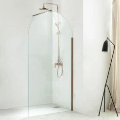 Paroi De Douche Arrondie 80 à 120 Cm, Fixe, Profilé Doré Rose Brossé, Altea Round