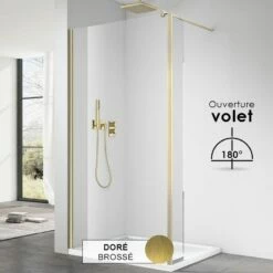 Paroi Fixe 60 à 160 Cm + Volet 30 Cm, Profilé Doré Brossé, Altea -Produits De Salle De Bain Soldes 2024 paroi de douche fixe 60 a 160 cm volet 30 cm profile dore brosse altea 12