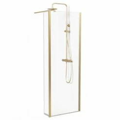 Paroi Fixe 60 à 160 Cm + Volet 30 Cm, Profilé Doré Brossé, Altea -Produits De Salle De Bain Soldes 2024 paroi de douche fixe 60 a 160 cm volet 30 cm profile dore brosse altea 2