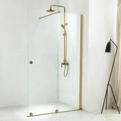 Paroi De Douche 120 Ou 140 Cm, Fixe + Porte Coulissante, Profilé Doré Brossé, Arca