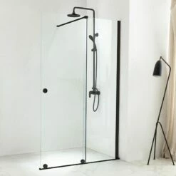 Paroi De Douche 120 Ou 140 Cm, Fixe + Porte Coulissante, Profilé Noir Mat, Arca