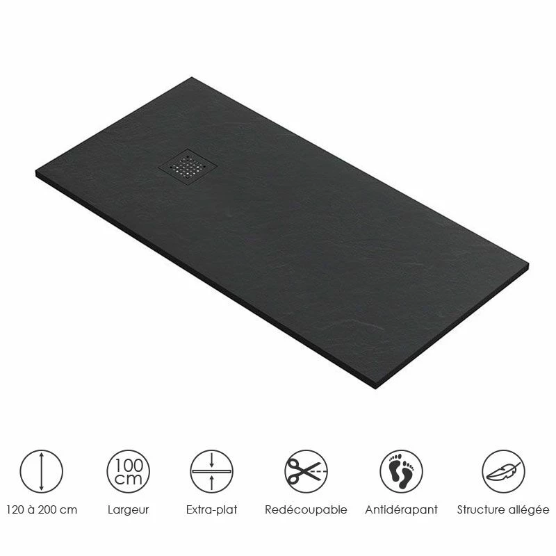 Receveur De Douche 100x120, 140, 160 Ou 200 Cm. Grille Noire, Composite Noir, Fjord 3 Receveur De Douche 100x120, 140, 160 Ou 200 Cm. Grille Noire, Composite Noir, Fjord