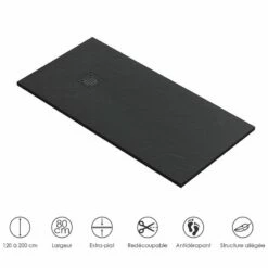 Receveur De Douche 80x120, 140, 160 Ou 200 Cm. Grille Noire, Composite Noir, Fjord