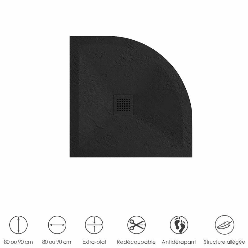 Receveur De Douche 1/4 De Rond 80 Ou 90 Cm, Grille Noire, Composite Noir, Fjord 3 Receveur De Douche 1/4 De Rond 80 Ou 90 Cm, Grille Noire, Composite Noir, Fjord