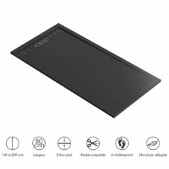 Receveur De Douche 80x140, 160 Ou 200 Cm. Grille Noire, Composite Noir, Jungle