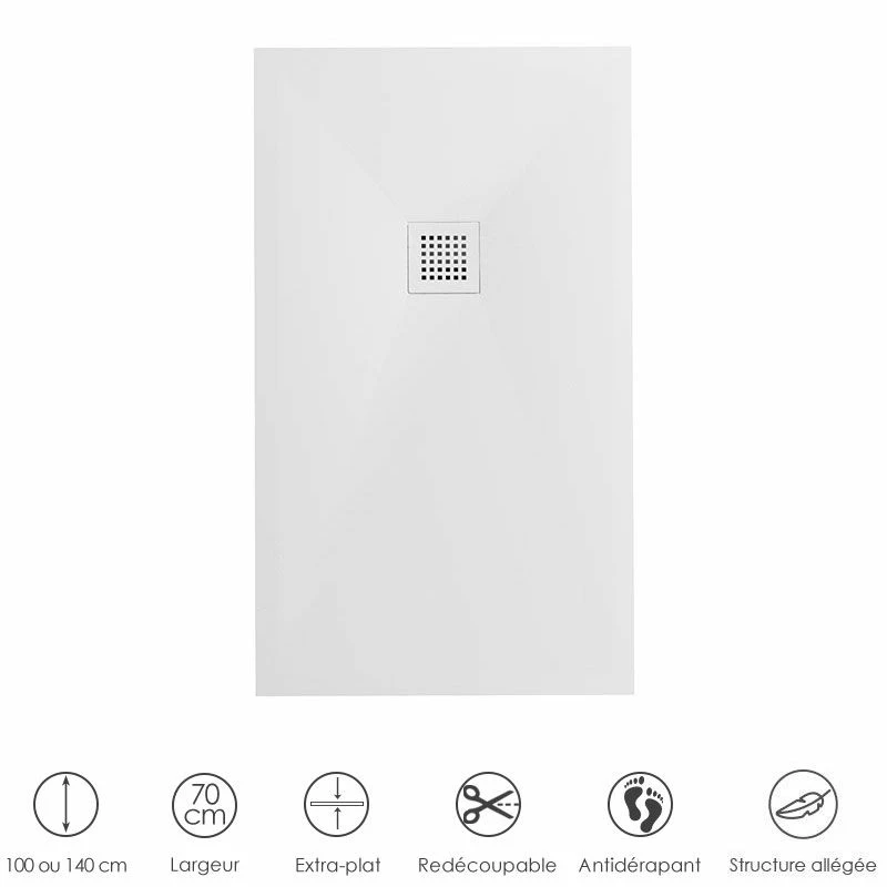 Receveur De Douche 70x100 Ou 140 Cm. Grille Blanche, Solid Surface Blanc, Toscane 3 Receveur De Douche 70x100 Ou 140 Cm. Grille Blanche, Solid Surface Blanc, Toscane