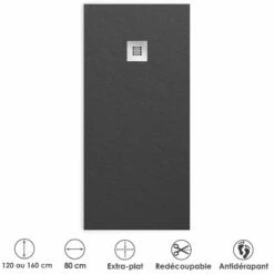 Receveur De Douche 80x120 Ou 80x160 Cm En Résine Minérale, Noir, France 11 Receveur De Douche 80x120 Ou 80x160 Cm En Résine Minérale, Noir, France -Produits De Salle De Bain Soldes 2024 receveur de douche 80x120 ou 80x160 cm en resine minerale noir france 4