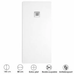 Receveur De Douche 80x140 Cm En Résine Minérale, Blanc, France -Produits De Salle De Bain Soldes 2024 receveur de douche 80x140 cm en resine minerale blanc france 3