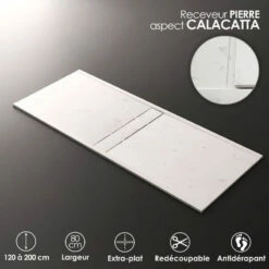 Receveur De Douche Calacata, 80x120, 140, 160 Ou 200 Cm, Apolo Central -Produits De Salle De Bain Soldes 2024 receveur de douche calacata 80x120 a 80x200 cm apolo central 12