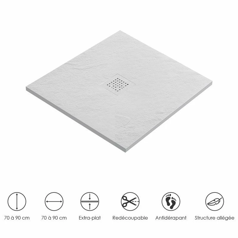 Receveur De Douche Carré 70, 80 Ou 90 Cm, Grille Blanche, Composite Blanc, Fjord 3 Receveur De Douche Carré 70, 80 Ou 90 Cm, Grille Blanche, Composite Blanc, Fjord