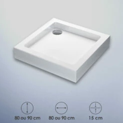 Receveur De Douche Surélevé Carré 80x80 Ou 90x90 Cm, Acrylique, Bora