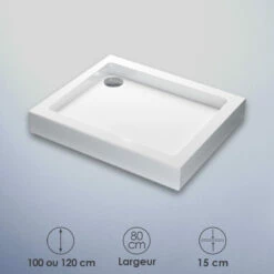 Receveur De Douche Surélevé Rectangulaire 100x80 Ou 120x80 Cm, Acrylique, Bora