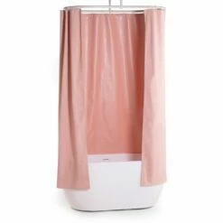 Rideau De Douche 150, 200 Ou 300 X 200 Cm, Lin Rose Poudré, Lino