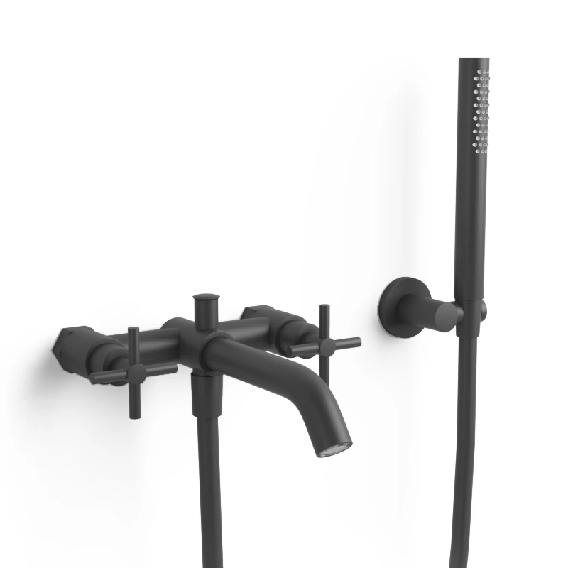 Robinet Mélangeur De Baignoire Mural Et Douchette, Noir Mat,Chatelet 4 Robinet Mélangeur De Baignoire Mural Et Douchette, Noir Mat,Chatelet – Image 2