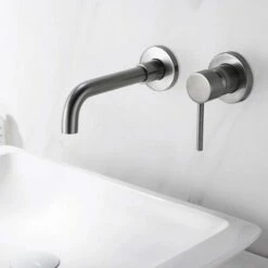 Robinet Mitigeur Lavabo Mural, Inox Brossé, Châtelet -Produits De Salle De Bain Soldes 2024 robinet mitigeur lavabo mural inox brosse chatelet 2