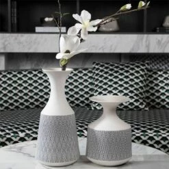 Vase En Céramique Décorée, Blanc -Produits De Salle De Bain Soldes 2024 vase en ceramique decoree blanc 4