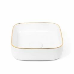 Vasque à Poser 37,5 X 37,5 Cm Carrée, Céramique, Blanc Mat Avec Liseré Or, Made In France, Fil -Produits De Salle De Bain Soldes 2024 vasque a poser 375 x 375 cm carree ceramique blanc mat avec lisere or made in france fil 2