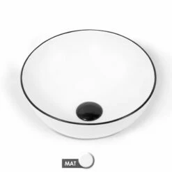 Vasque à Poser 41 X 37 Cm Ronde, Céramique, Blanc Mat Avec Liseré Noir, Made In France, Fil -Produits De Salle De Bain Soldes 2024 vasque a poser 41 x 37 cm ronde ceramique blanc mat avec lisere noir made in france fil 3