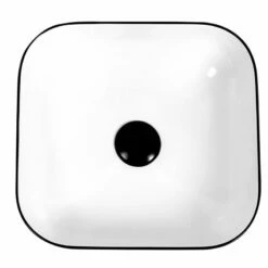 Vasque à Poser 45 X 43 Cm Carrée, Céramique, Blanc Avec Liseré Noir, Made In France, Eva -Produits De Salle De Bain Soldes 2024 vasque a poser 45 x 43 cm carree ceramique blanc avec lisere noir made in france eva 3