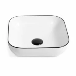 Vasque à Poser 45 X 43 Cm Carrée, Céramique, Blanc Mat Avec Liseré Noir, Made In France, Eva 8 Vasque à Poser 45 X 43 Cm Carrée, Céramique, Blanc Mat Avec Liseré Noir, Made In France, Eva -Produits De Salle De Bain Soldes 2024 vasque a poser 45 x 43 cm carree ceramique blanc mat avec lisere noir made in france eva 1