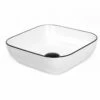 Vasque à Poser 45 X 43 Cm Carrée, Céramique, Blanc Mat Avec Liseré Noir, Made In France, Eva -Produits De Salle De Bain Soldes 2024 vasque a poser 45 x 43 cm carree ceramique blanc mat avec lisere noir made in france eva