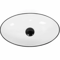 Vasque à Poser 56 X 32,5 Cm Ovale, Céramique, Blanc Avec Liseré Noir, Made In France, Fil -Produits De Salle De Bain Soldes 2024 vasque a poser 56 x 325 cm ovale ceramique blanc avec lisere noir made in france fil 1