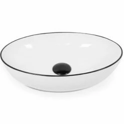 Vasque à Poser 56 X 32,5 Cm Ovale, Céramique, Blanc Avec Liseré Noir, Made In France, Fil -Produits De Salle De Bain Soldes 2024 vasque a poser 56 x 325 cm ovale ceramique blanc avec lisere noir made in france fil 2