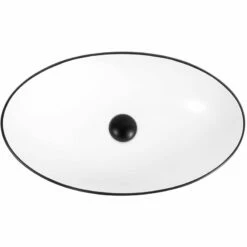 Vasque à Poser 56 X 32,5 Cm Ovale, Céramique, Blanc Mat Avec Liseré Noir, Made In France, Fil -Produits De Salle De Bain Soldes 2024 vasque a poser 56 x 325 cm ovale ceramique blanc mat avec lisere noir made in france fil 2