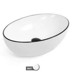 Vasque à Poser 56 X 32,5 Cm Ovale, Céramique, Blanc Mat Avec Liseré Noir, Made In France, Fil -Produits De Salle De Bain Soldes 2024 vasque a poser 56 x 325 cm ovale ceramique blanc mat avec lisere noir made in france fil 3