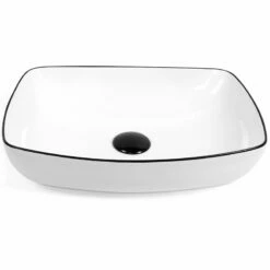 Vasque à Poser 58 X 41 Cm Rectangulaire, Céramique, Blanc Brillant Et Liseré Noir, Made In France, Fil -Produits De Salle De Bain Soldes 2024 vasque a poser 58 x 41 cm rectangulaire ceramique blanc brillant et lisere noir made in france fil 2