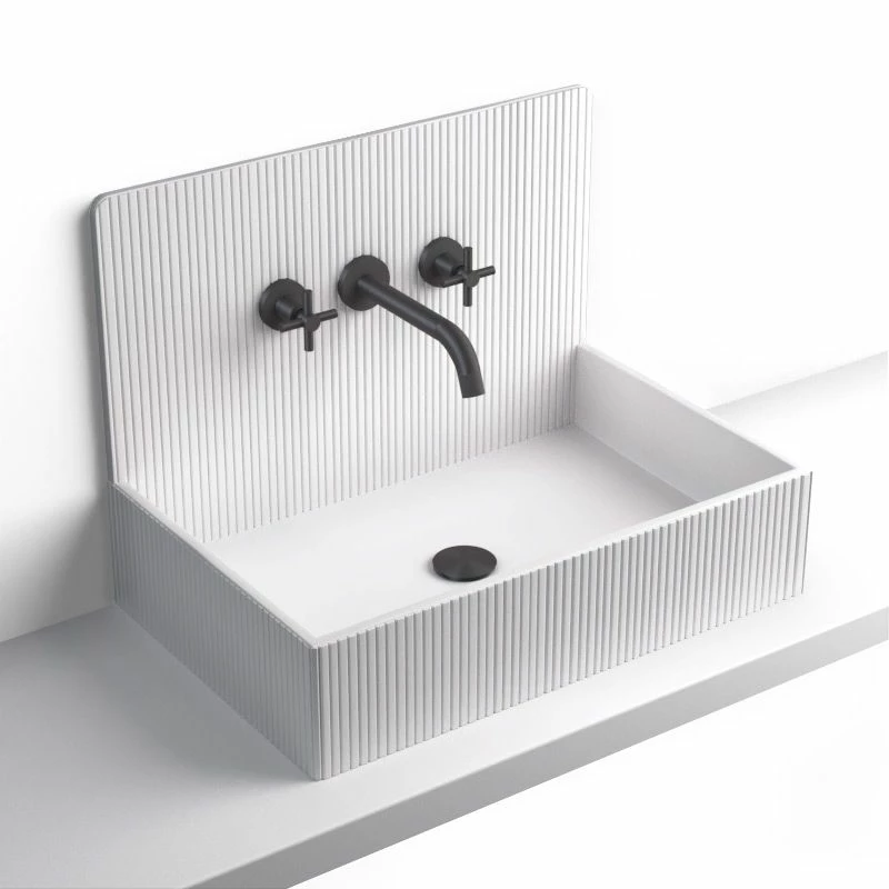 Vasque à Poser 60x38 Cm, Aspect Béton Blanc, Roneo 4 Vasque à Poser 60x38 Cm, Aspect Béton Blanc, Roneo – Image 2