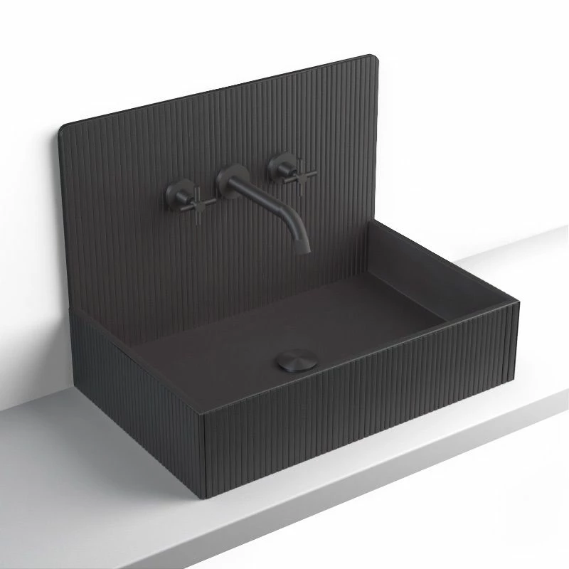 Vasque à Poser 60x38 Cm, Aspect Béton Noir, Roneo 4 Vasque à Poser 60x38 Cm, Aspect Béton Noir, Roneo – Image 2