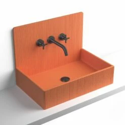 Vasque à Poser 60x38 Cm, Aspect Béton Orange, Roneo -Produits De Salle De Bain Soldes 2024 vasque a poser aspect beton orange 60cm roneo 1