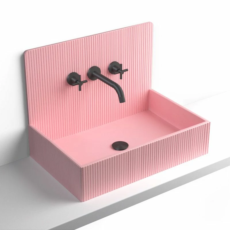 Vasque à Poser 60x38 Cm, Aspect Béton Rose, Roneo 4 Vasque à Poser 60x38 Cm, Aspect Béton Rose, Roneo – Image 2