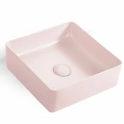 Vasque à Poser 36x36 Cm, Carrée En Céramique Rose Mat, Art
