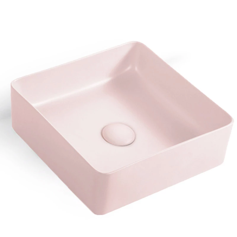 Vasque à Poser 36x36 Cm, Carrée En Céramique Rose Mat, Art 3 Vasque à Poser 36x36 Cm, Carrée En Céramique Rose Mat, Art