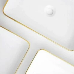 Vasque à Poser 41x41 Cm, En Céramique, Blanc Et Liseré Doré - Chic Gold -Produits De Salle De Bain Soldes 2024 vasque a poser en ceramique blanc et lisere dore 41x41 cm chic gold 2