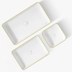 Vasque à Poser 50x34 Cm, En Céramique, Blanc Et Liseré Doré - Chic Gold -Produits De Salle De Bain Soldes 2024 vasque a poser en ceramique blanc et lisere dore 50x34 cm chic gold 3