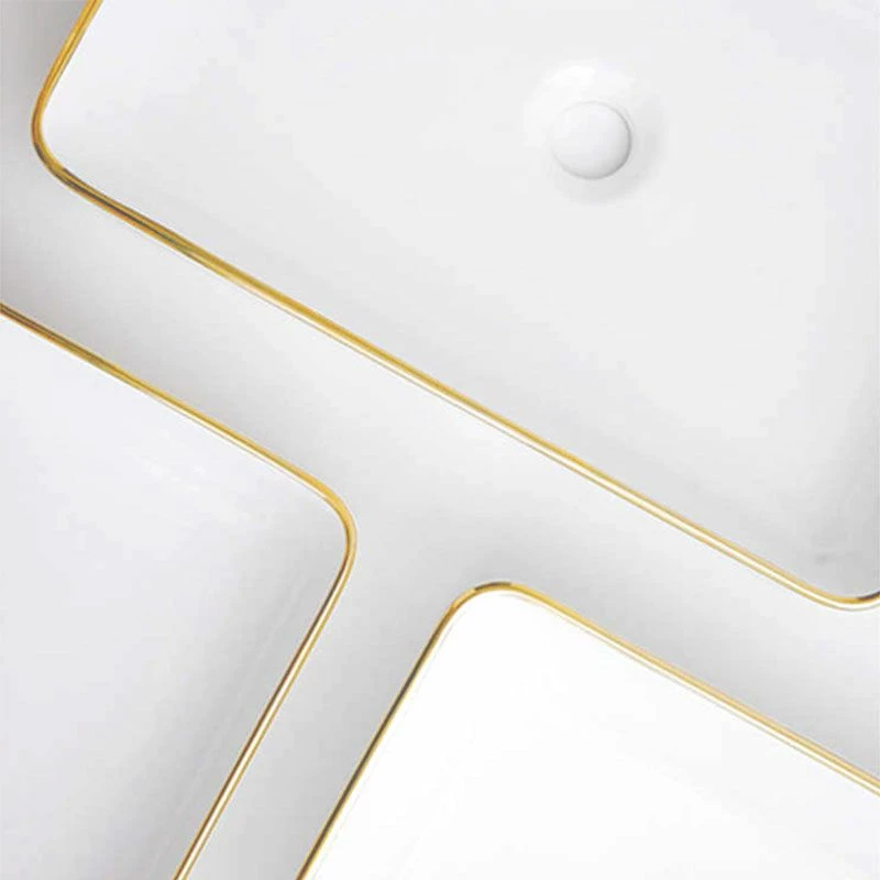 Vasque à Poser 60x35 Cm, En Céramique, Blanc Et Liseré Doré - Chic Gold 6 Vasque à Poser 60x35 Cm, En Céramique, Blanc Et Liseré Doré - Chic Gold – Image 4